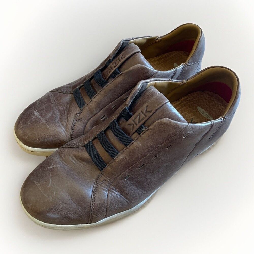 Kizik Shoes Mens Size 11.5 M Brown New‎ York Leather Hands Free Slip On Casual